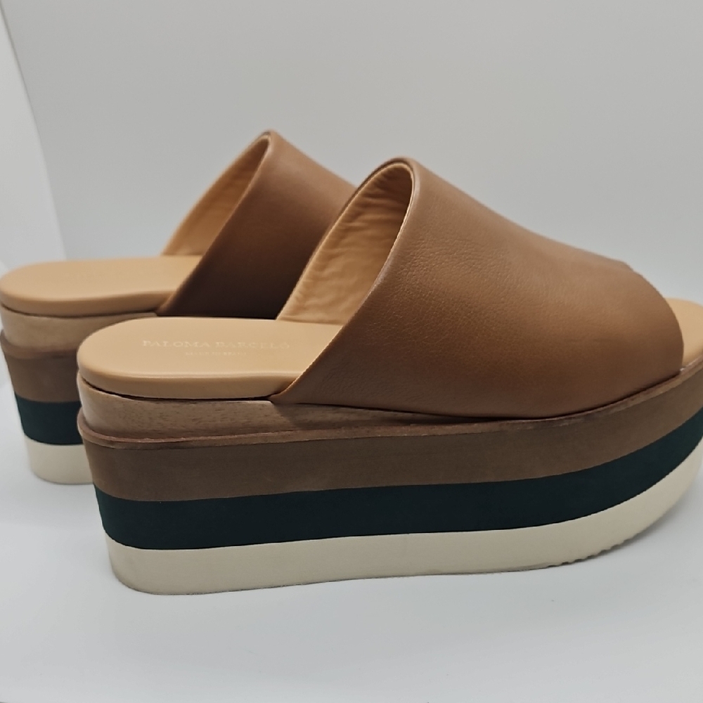 Paloma Barcelo Brown and Green Platform Slides